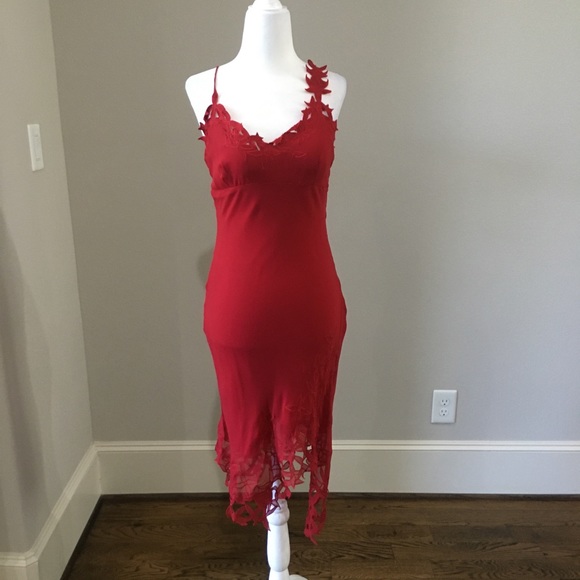 BCBGMaxAzria Dresses & Skirts - BCBG Max Azria red silk floral cut out dress